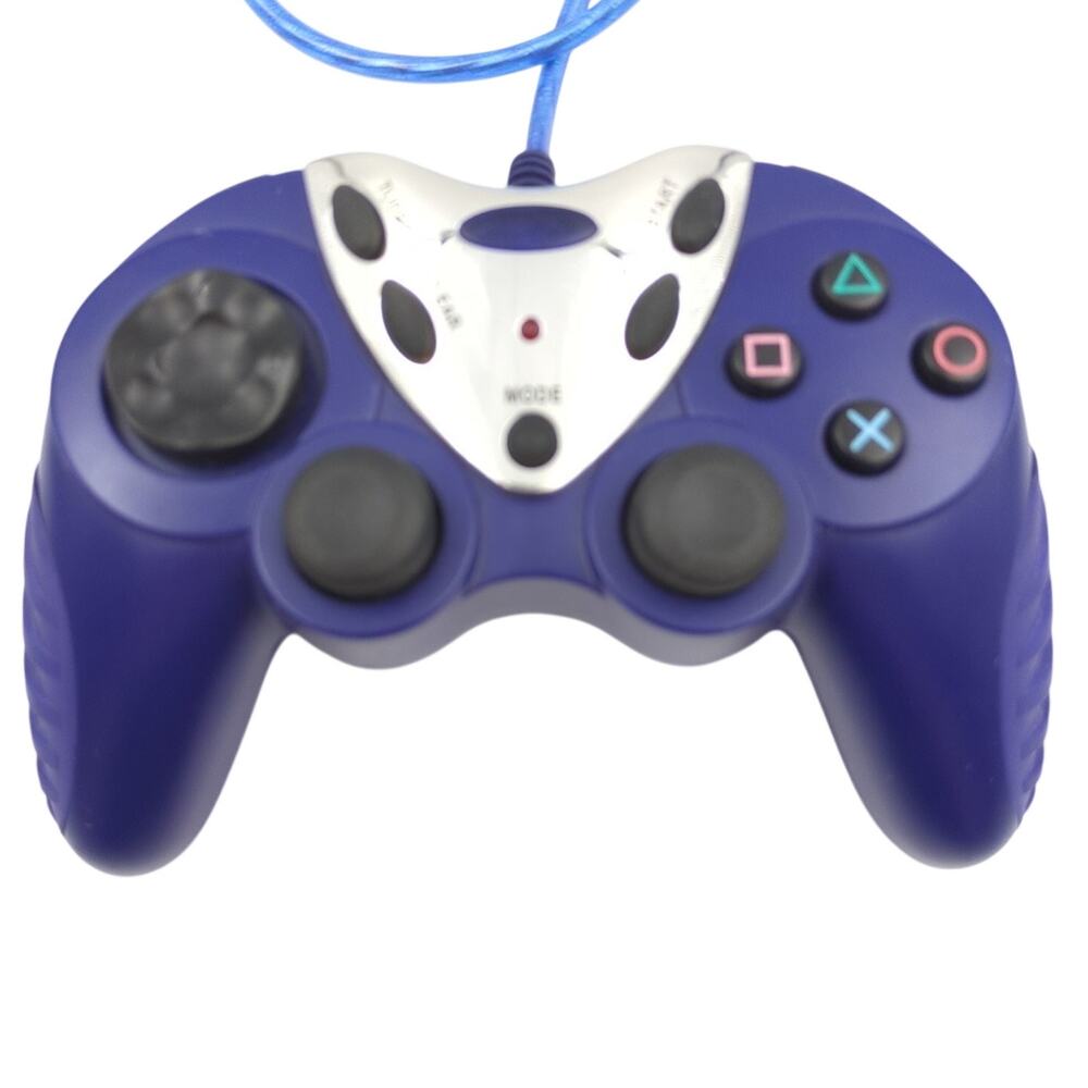 INTEC Wired Controller for PlayStation 1 PS1 PS2 Dual Analog Turbo Blue Tested